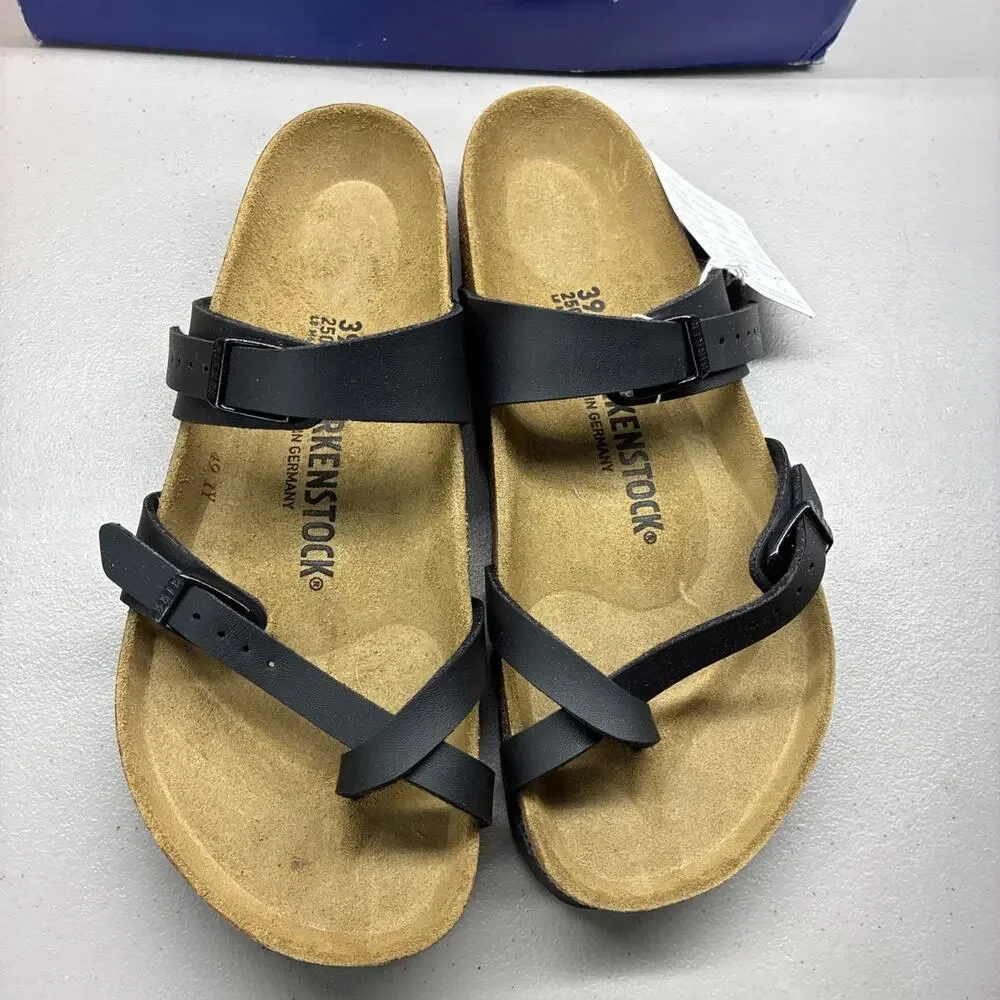 Birkenstock Mayari Birko-Flor Black Leather US Women 8 Toe Loop Thong Sandals 39